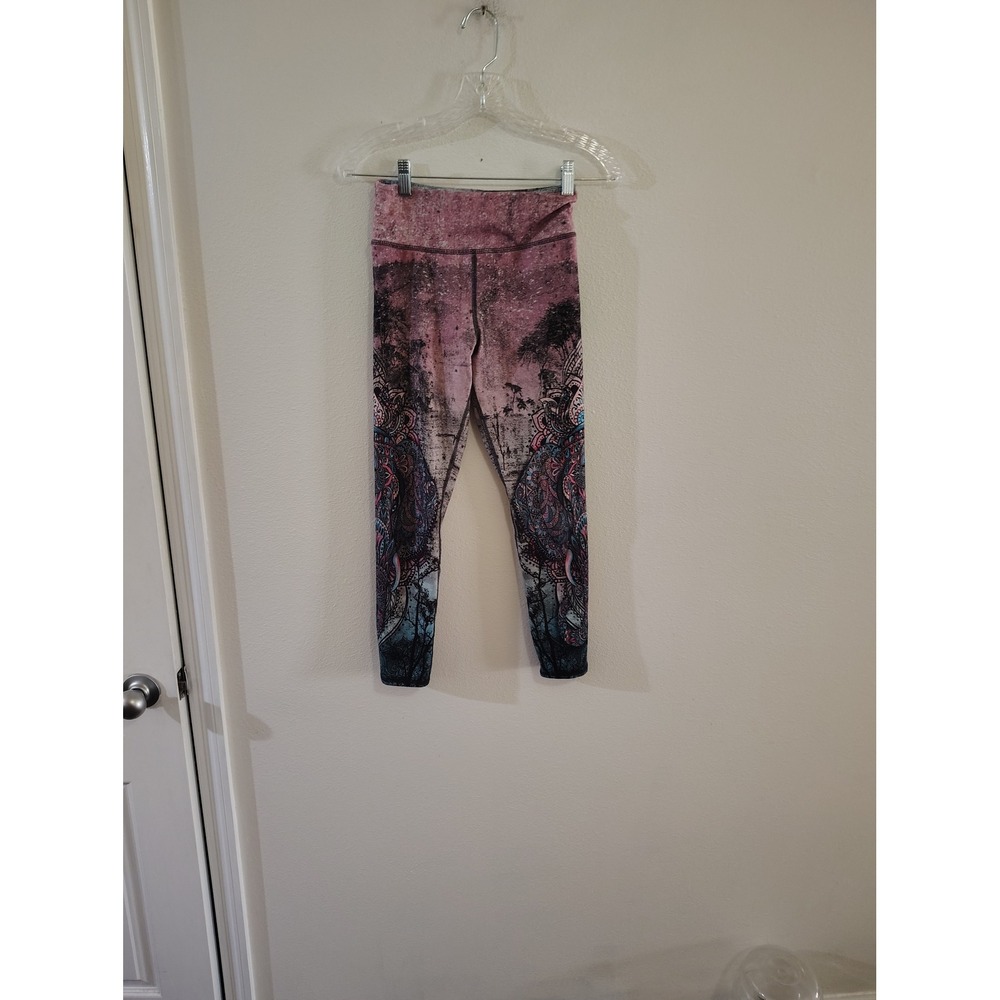 Evolution and Creation Pink Teal Mandala Elephant Print Leggings Yoga Pants